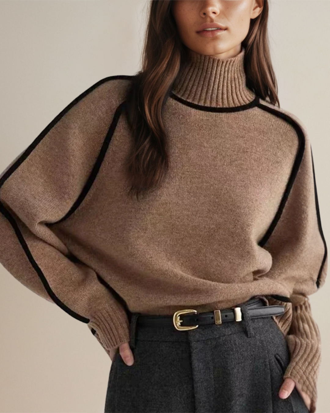 Julia - Contrast Trim Turtleneck Sweater 1