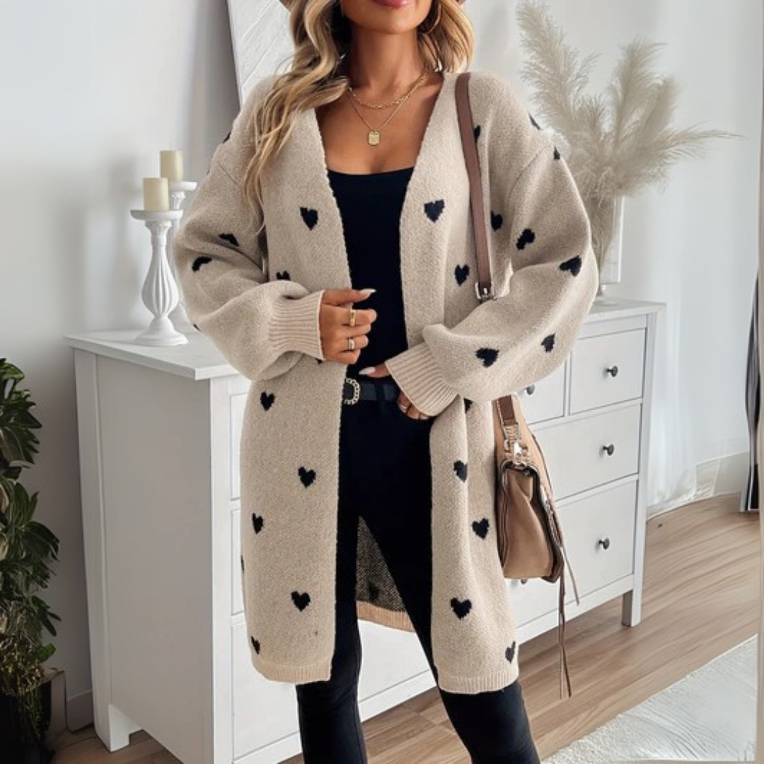 Juliet - Heart Print Longline Women's Cardigan 1