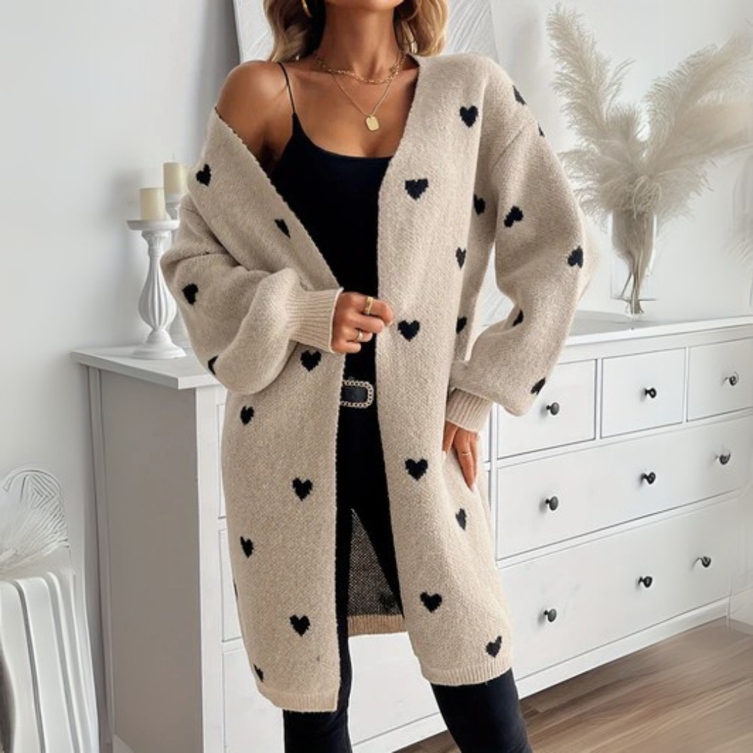 Juliet - Heart Print Longline Women's Cardigan 2