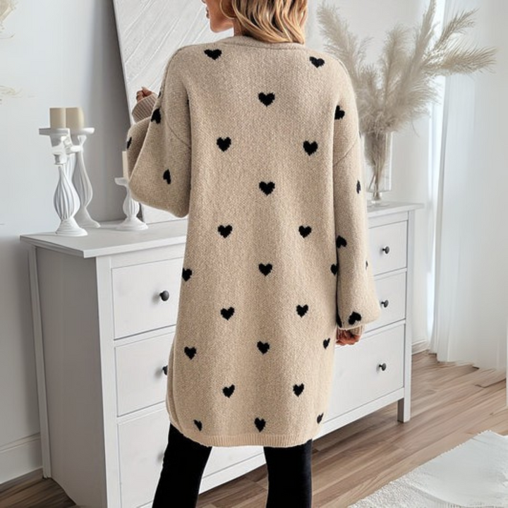 Juliet - Heart Print Longline Women's Cardigan 3