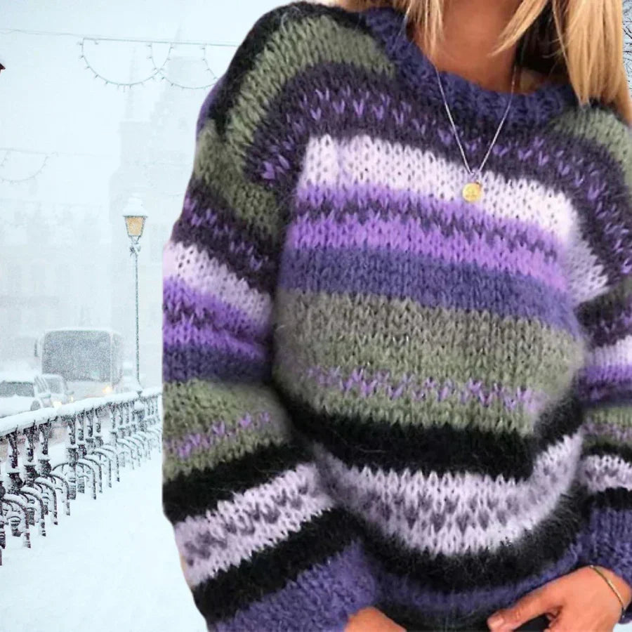 Kaatje | Women's Striped Sweater Knit Pullover Oversized Crew Neck 3