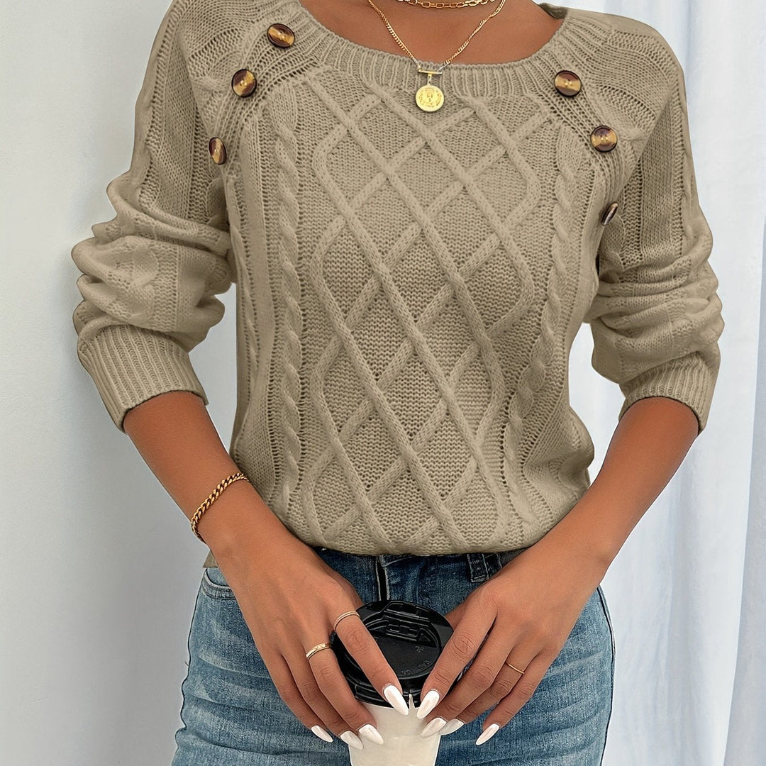 Kathleen - Button Shoulder Cable Sweater 2