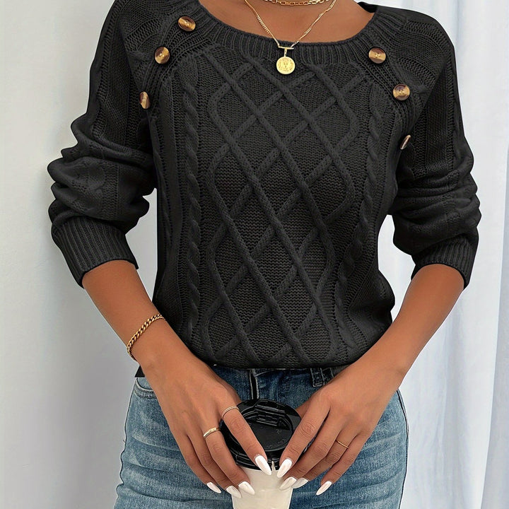 Kathleen - Button Shoulder Cable Sweater 3