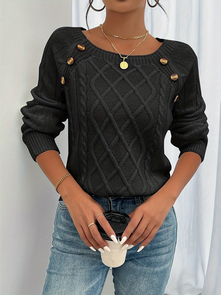 Kathleen - Button Shoulder Cable Sweater 7