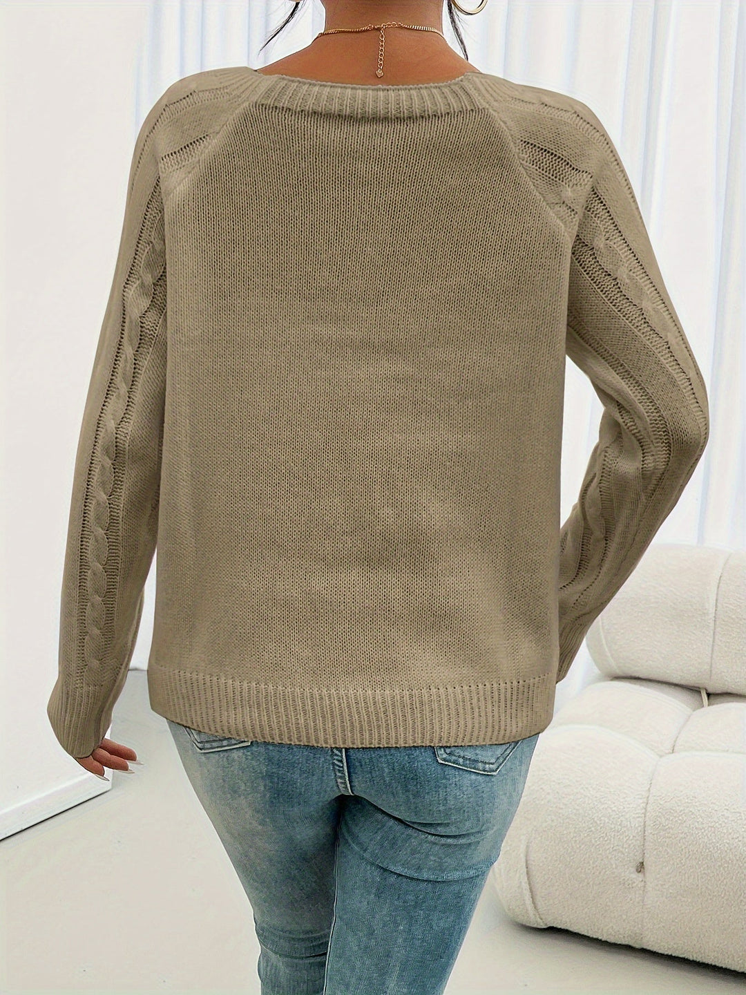 Kathleen - Button Shoulder Cable Sweater 9