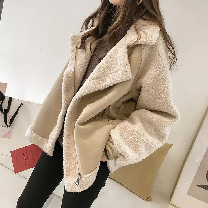 Katrien | Women's Faux Shearling Jacket Oversized Aviator Sherpa 4