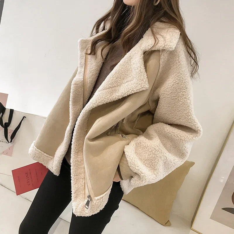 Katrien | Women's Faux Shearling Jacket Oversized Aviator Sherpa 8