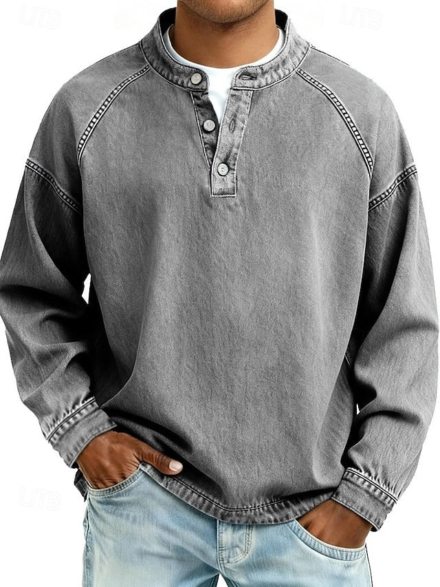 Men's Vintage Washed Henley Shirt – Gray