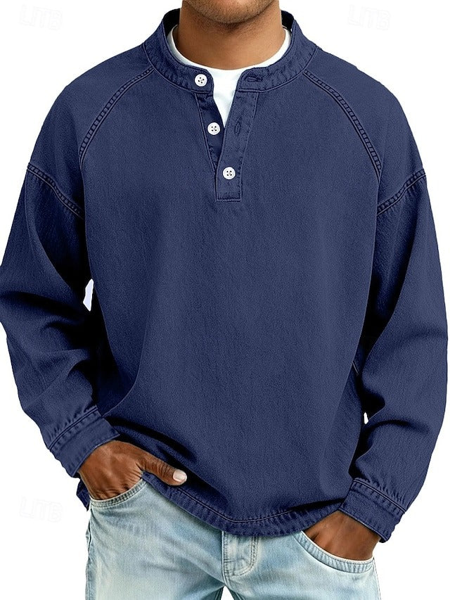 Men's Vintage Washed Henley Shirt – Royal Blue