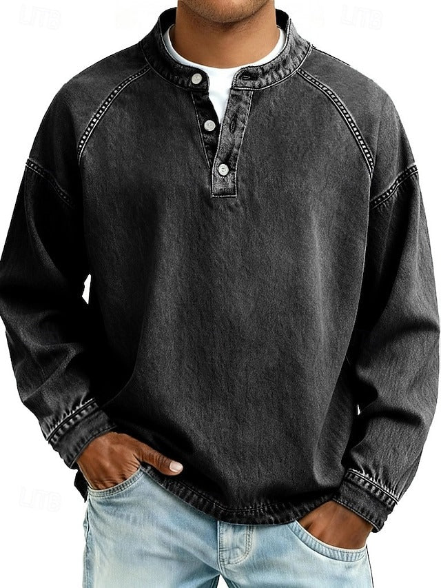 Men's Vintage Washed Henley Shirt – Black