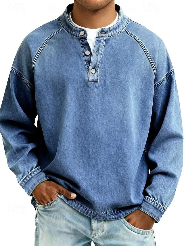 Men's Vintage Washed Henley Shirt – Light Blue