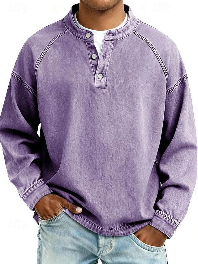 Men's Vintage Washed Henley Shirt – Purple