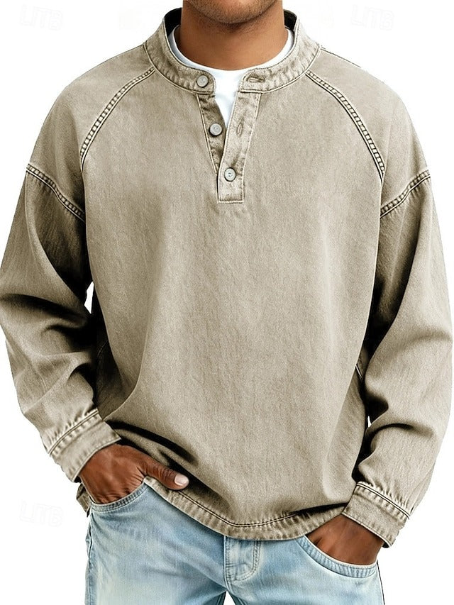 Men's Vintage Washed Henley Shirt – Khaki