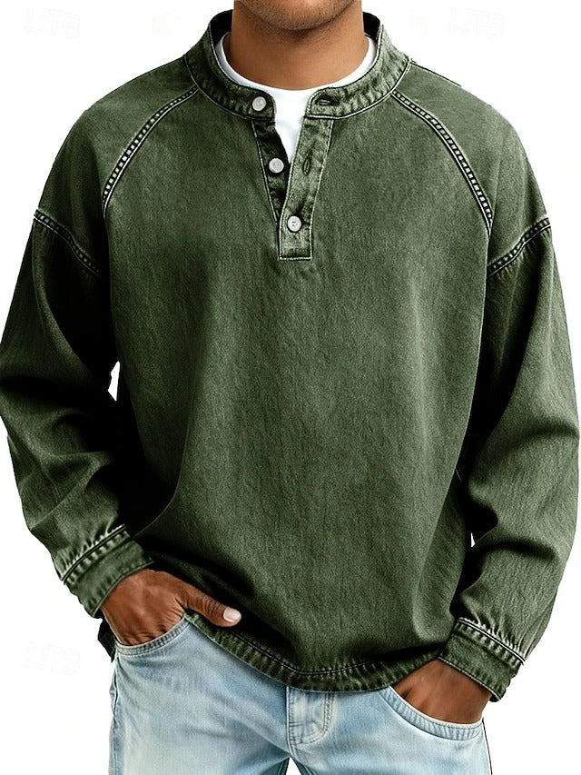 Men's Vintage Washed Henley Shirt – Dark Green