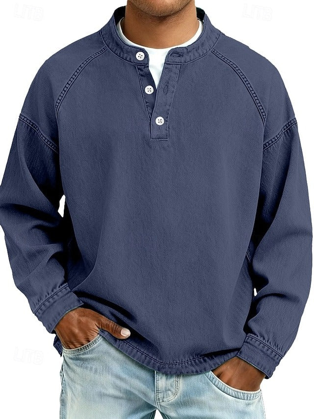 Men's Vintage Washed Henley Shirt – Navy