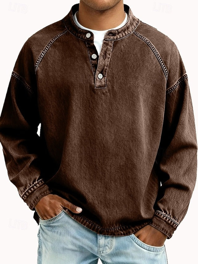 Men's Vintage Washed Henley Shirt – Brown