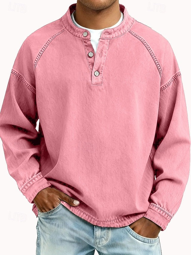 Men's Vintage Washed Henley Shirt – Pink