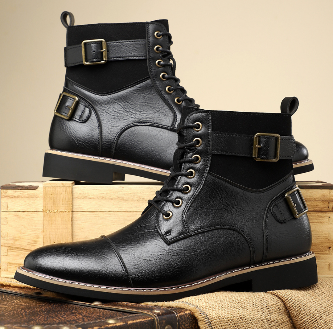 Kellan | Men's Combat Boots Leather Lace Up Motorcycle Work Ankle 1