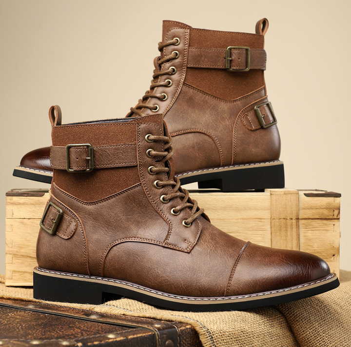 Kellan | Men's Combat Boots Leather Lace Up Motorcycle Work Ankle 3