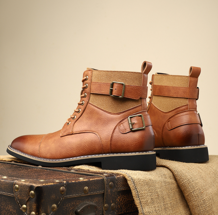 Kellan | Men's Combat Boots Leather Lace Up Motorcycle Work Ankle 4