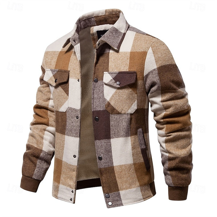 Men's Plaid Lined Shirt Jacket – Khaki
