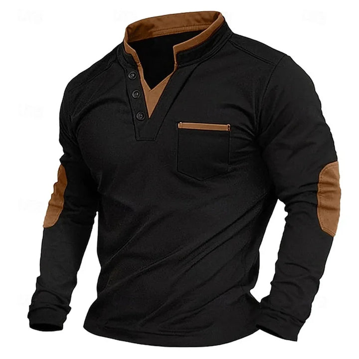 Men's Elbow Patch Henley Sweatshirt – Black Brown