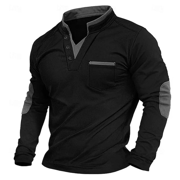 Men's Elbow Patch Henley Sweatshirt – Black Gray