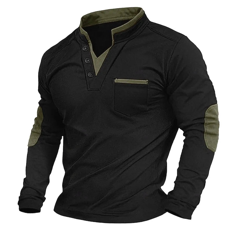 Men's Elbow Patch Henley Sweatshirt – Black Green