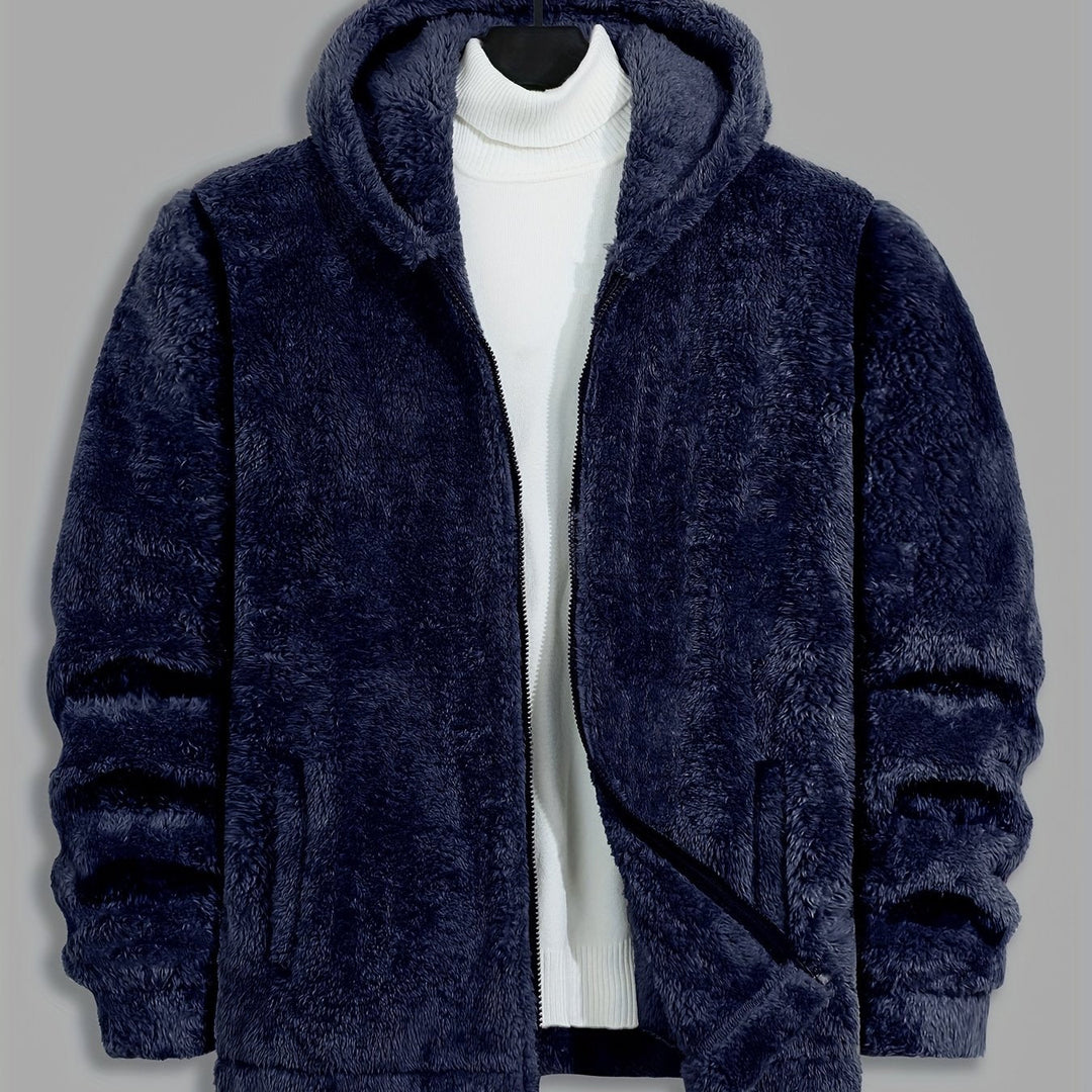 Men's Plush Fleece Hooded Zip Jacket – Navy