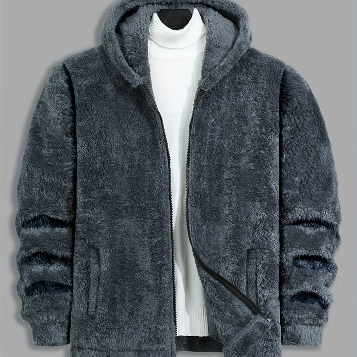 Men's Plush Fleece Hooded Zip Jacket – Dark Gray