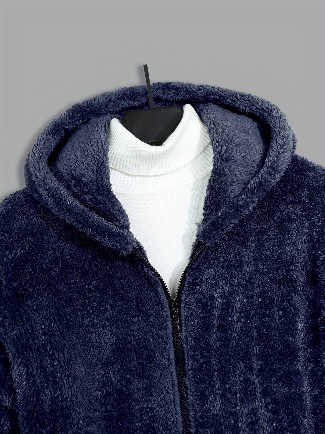 Men's Plush Fleece Hooded Zip Jacket – Detail View