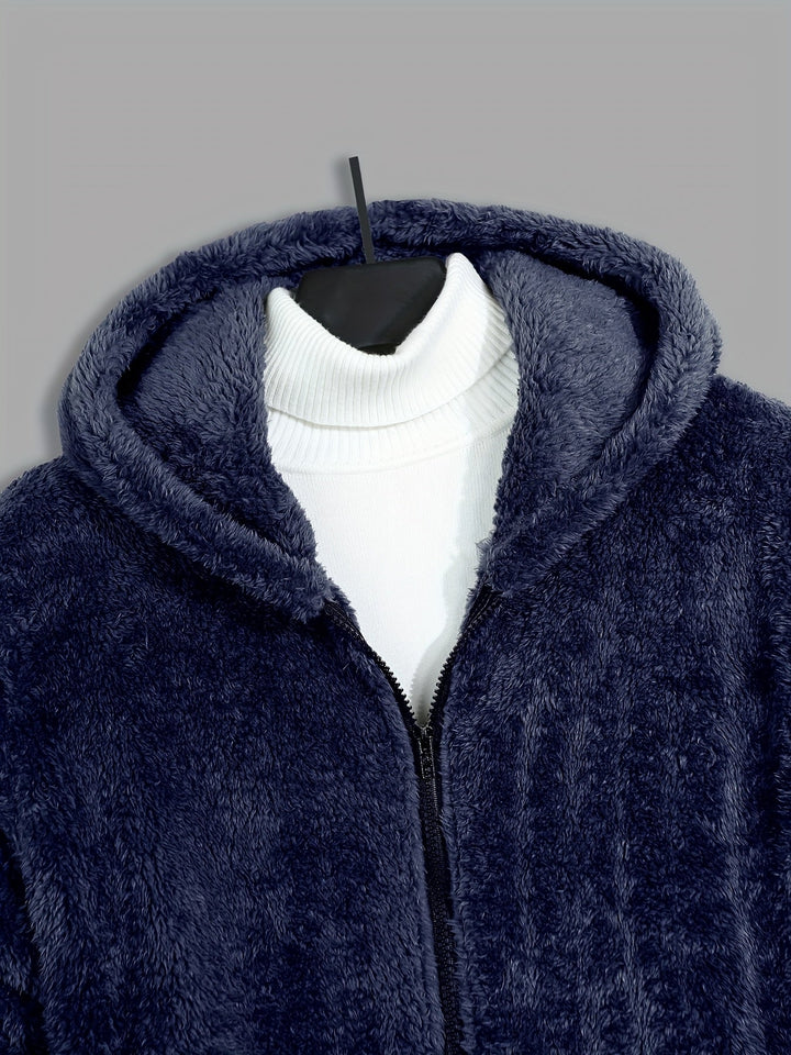 Men's Plush Fleece Hooded Zip Jacket – Detail View