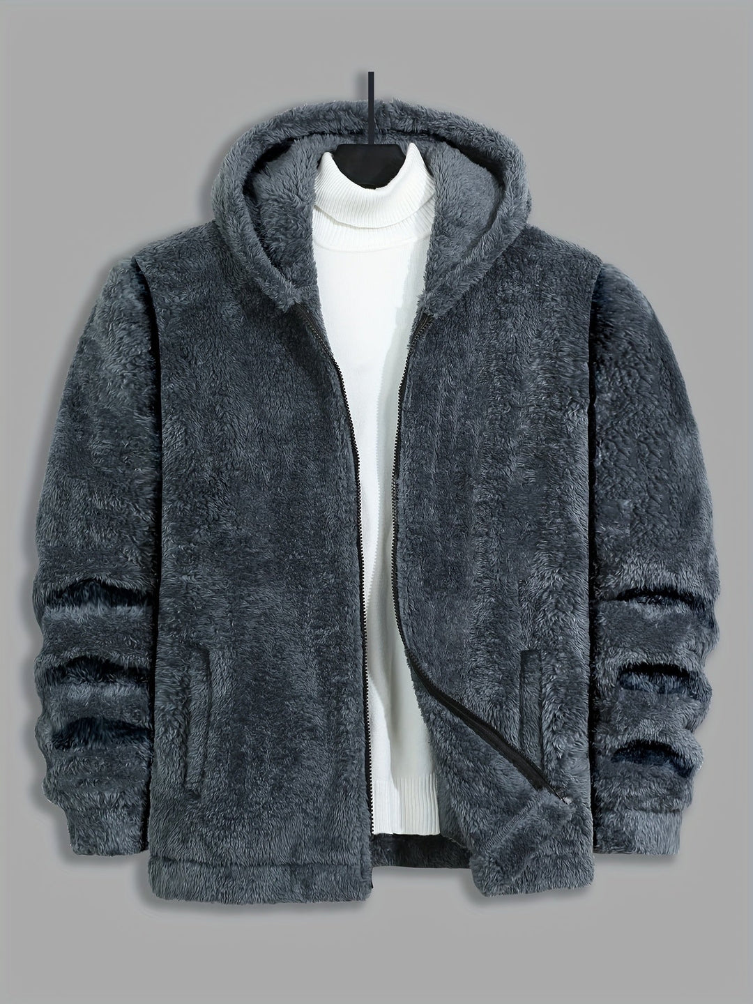 Men's Plush Fleece Hooded Zip Jacket – Detail View