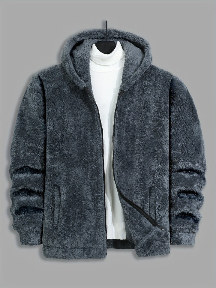 Men's Plush Fleece Hooded Zip Jacket – Detail View
