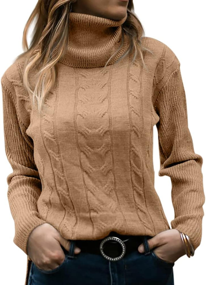 Lieve | Women's Cable Knit Turtleneck Sweater Pullover Mock Neck 1