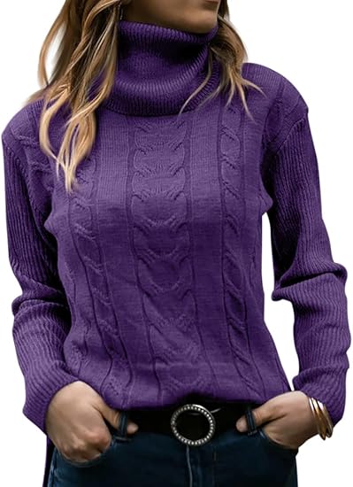 Lieve | Women's Cable Knit Turtleneck Sweater Pullover Mock Neck 10