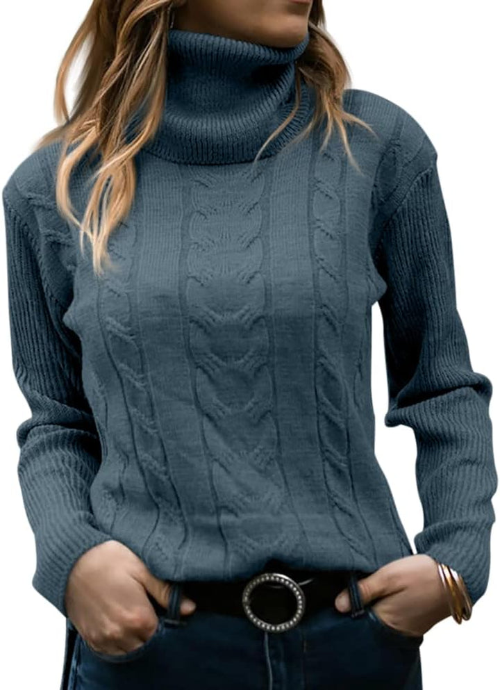 Lieve | Women's Cable Knit Turtleneck Sweater Pullover Mock Neck 11
