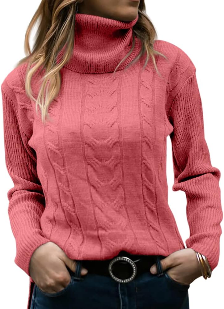 Lieve | Women's Cable Knit Turtleneck Sweater Pullover Mock Neck 12