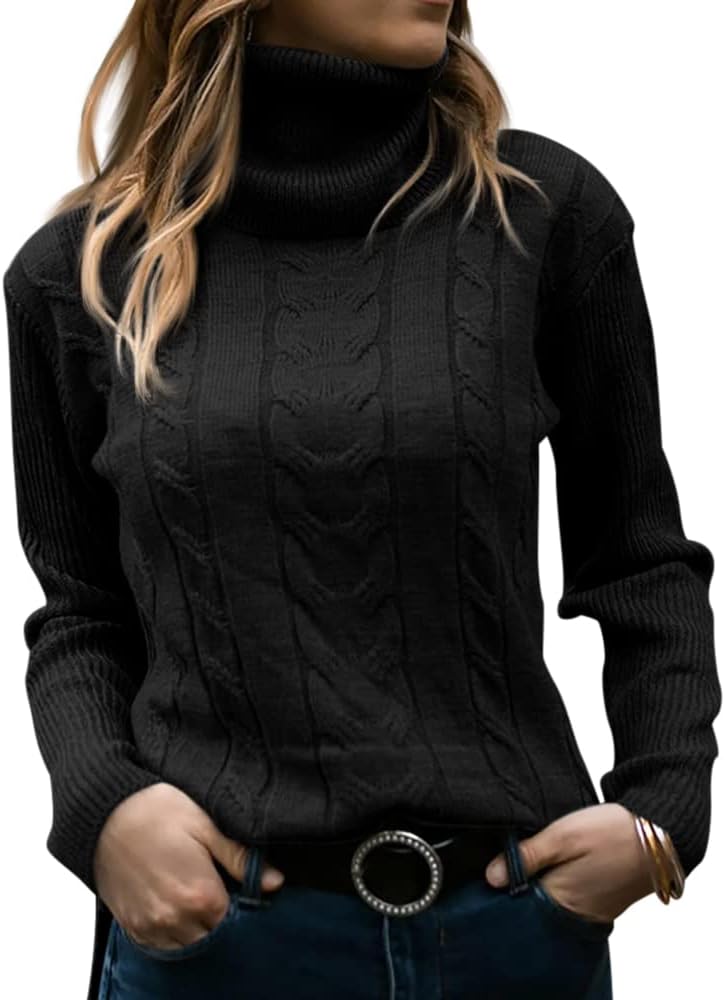 Lieve | Women's Cable Knit Turtleneck Sweater Pullover Mock Neck 3
