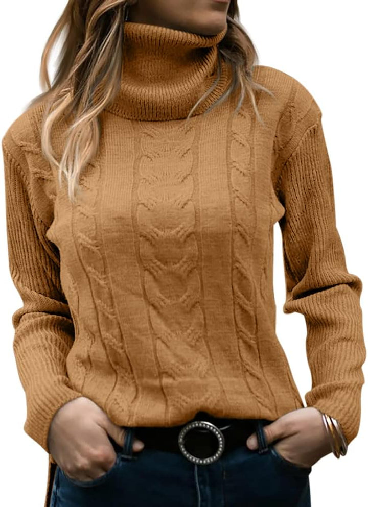 Lieve | Women's Cable Knit Turtleneck Sweater Pullover Mock Neck 5