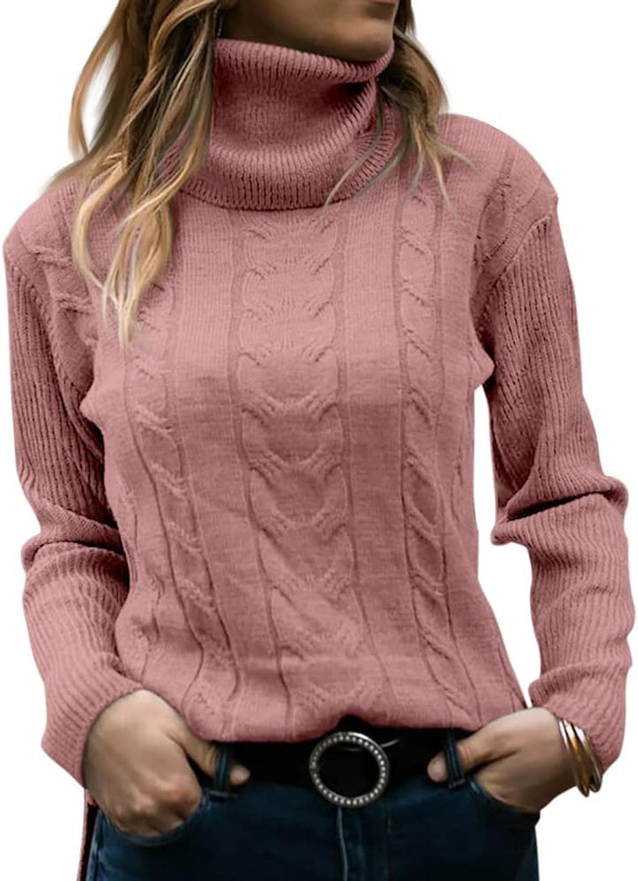 Lieve | Women's Cable Knit Turtleneck Sweater Pullover Mock Neck 7