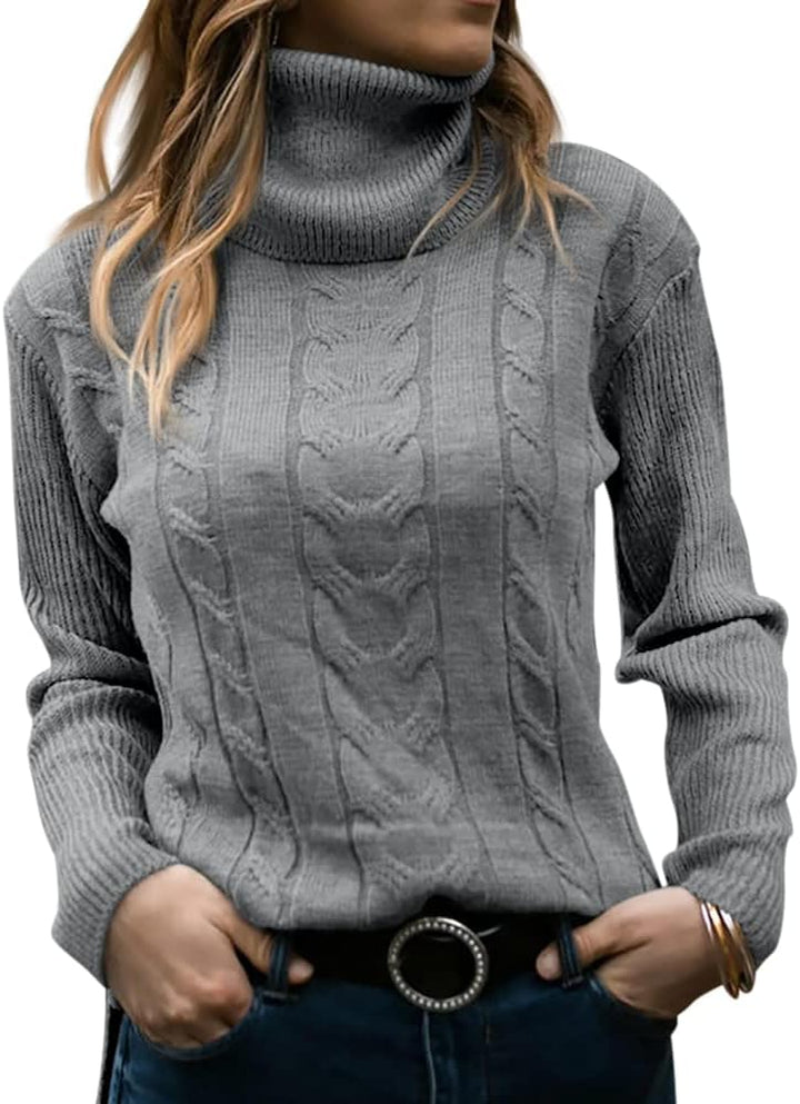 Lieve | Women's Cable Knit Turtleneck Sweater Pullover Mock Neck 8