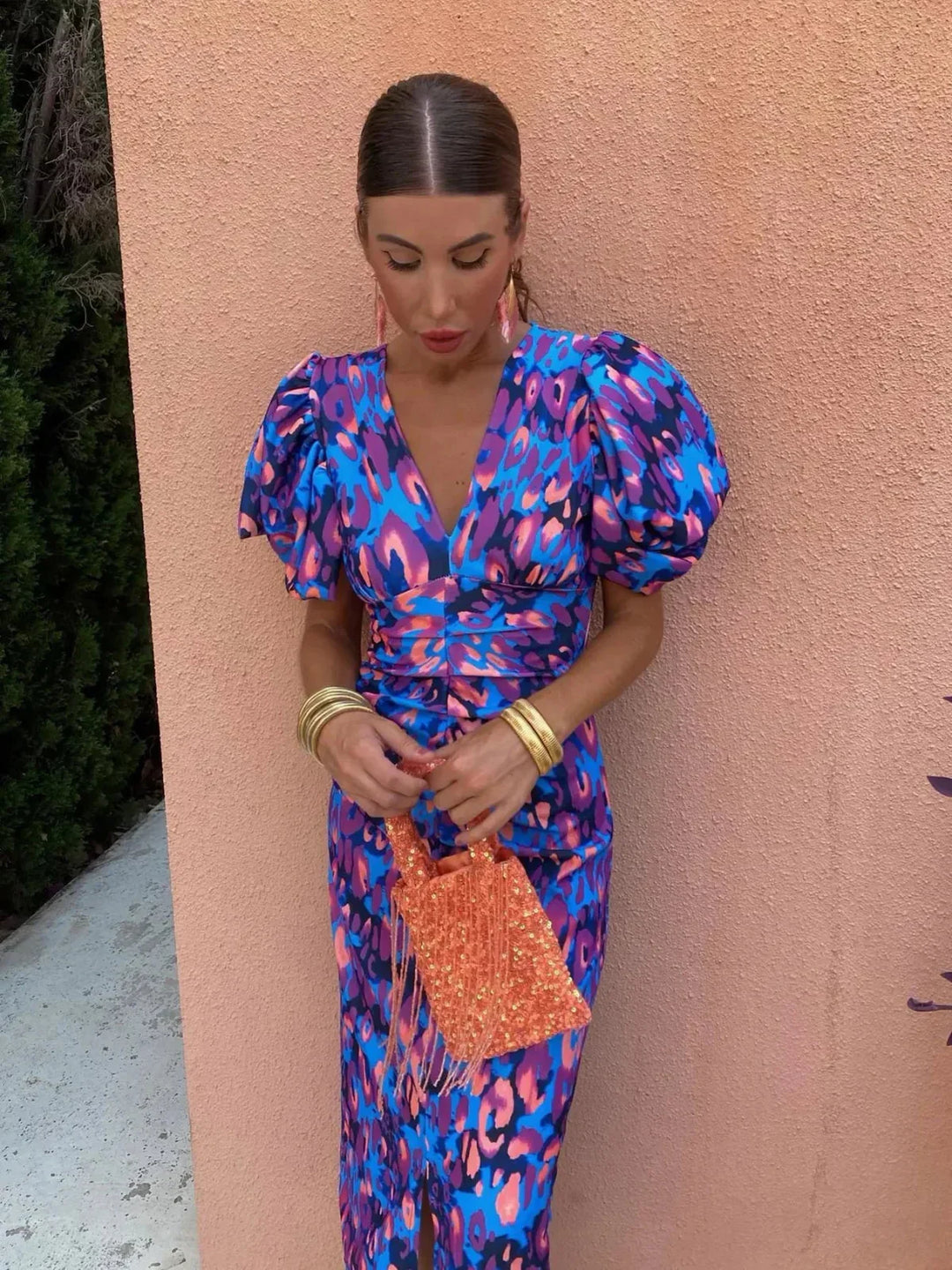 Lily™ | Colourful Dress with Pleated Sleeves