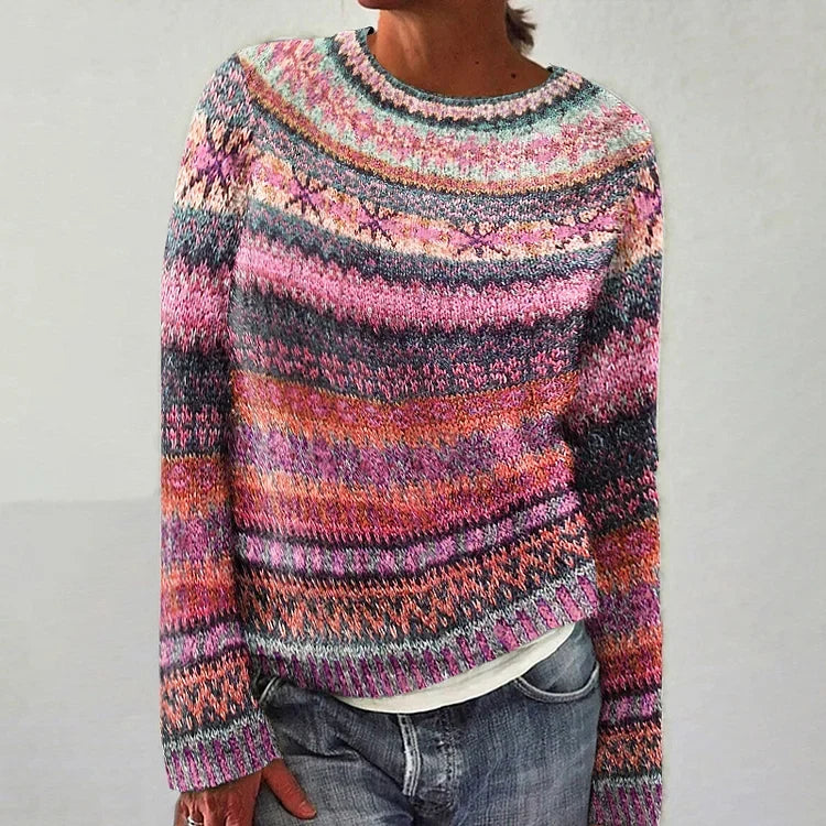 Liv - Striped Icelandic Fair Isle Knit Sweater 1