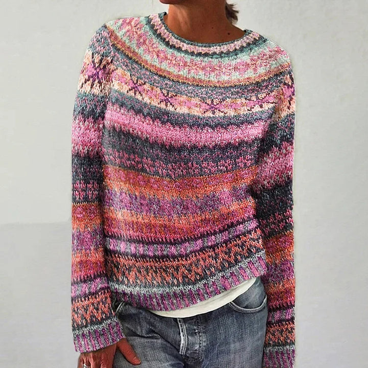 Liv - Striped Icelandic Fair Isle Knit Sweater 1