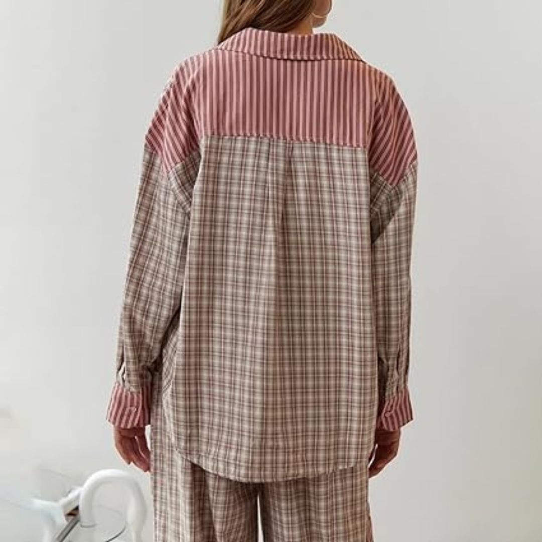 Liza | Women's Checkered Pajama Set Long Sleeve 4