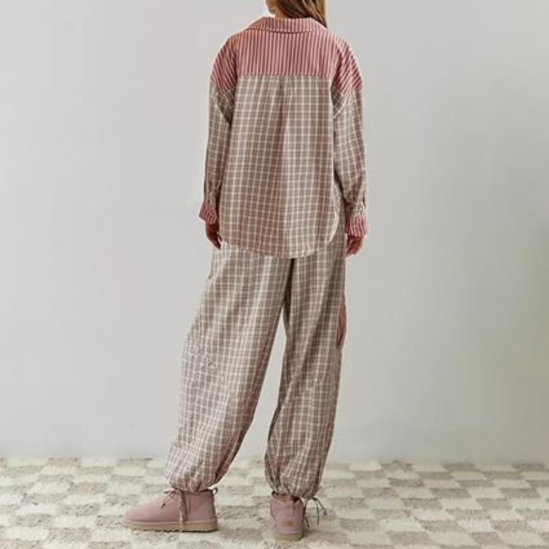 Liza | Women's Checkered Pajama Set Long Sleeve 8