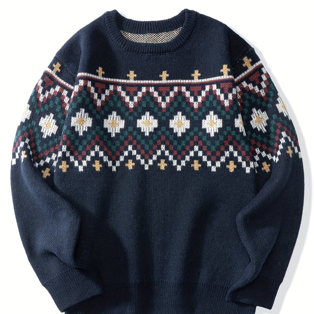 Men's Fair Isle Crew Neck Sweater – Navy