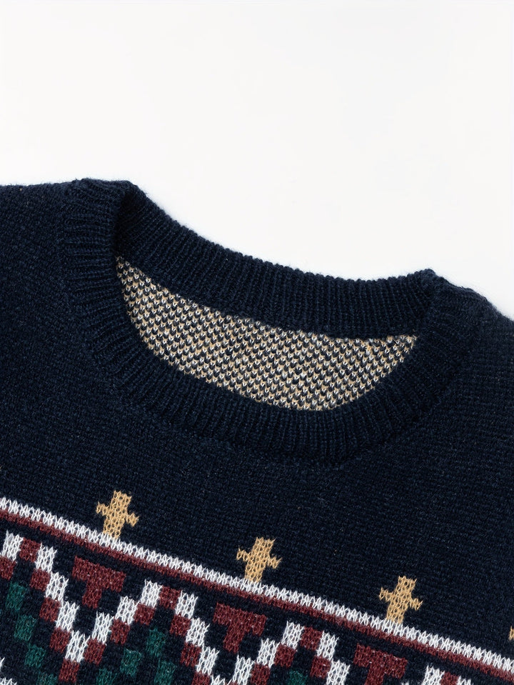 Men's Fair Isle Crew Neck Sweater – Detail View