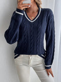 Lucille | Women's Cable Knit V Neck Sweater